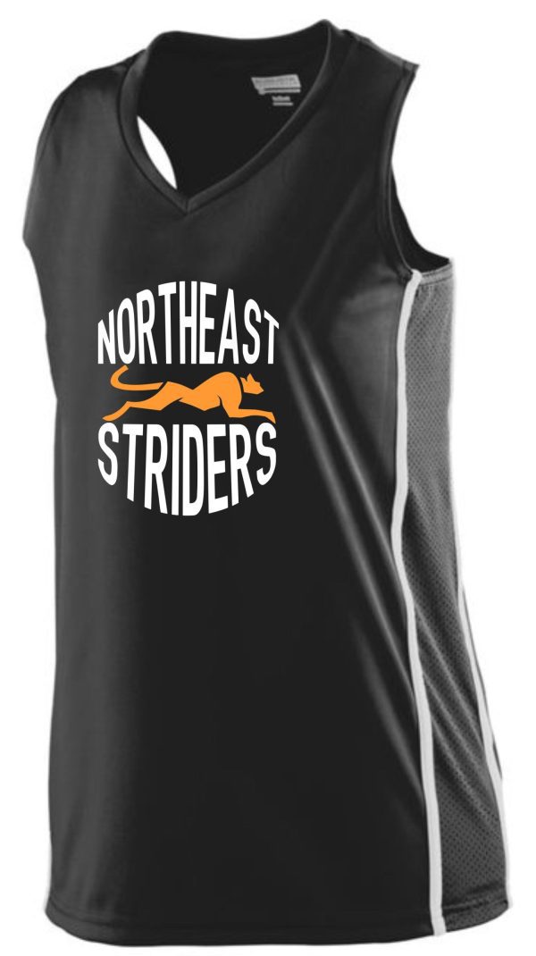 Black basketball jersey with Northeast Striders logo.