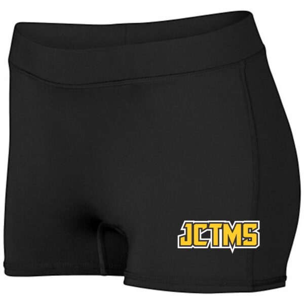 Black athletic shorts with JCTMS logo.