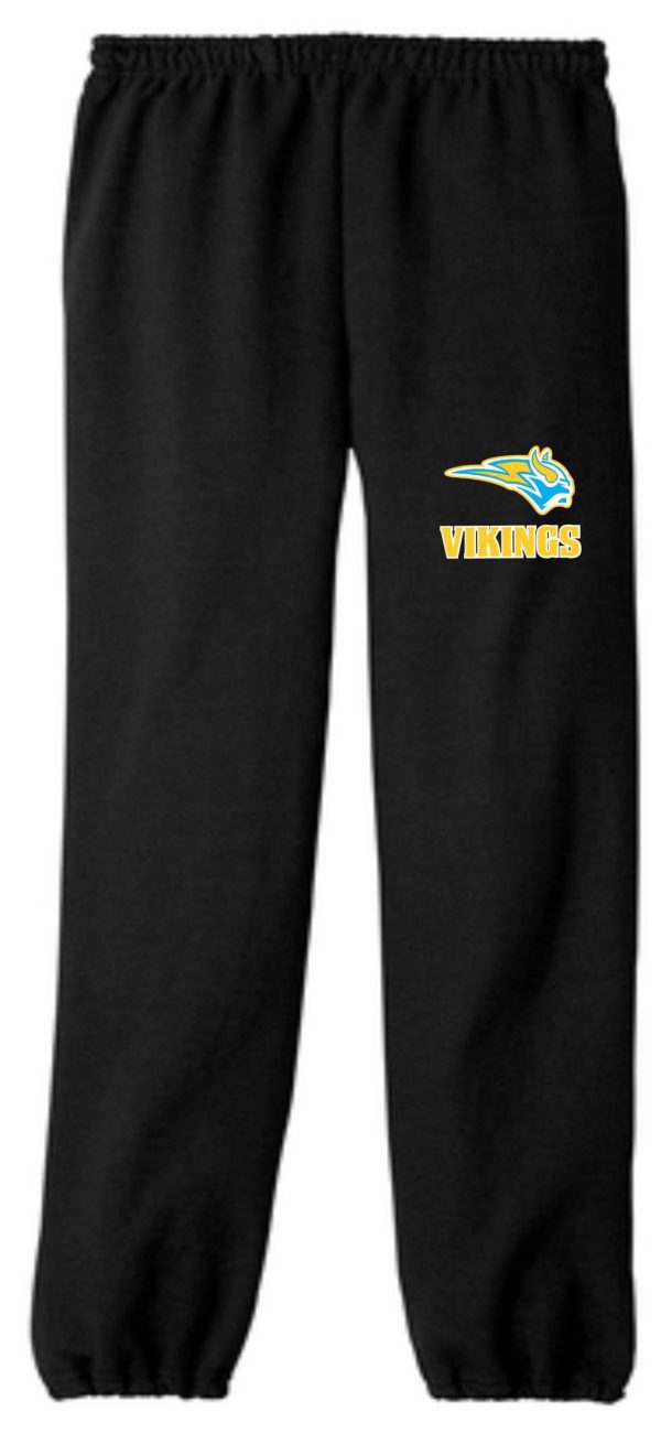 Black sweatpants with Vikings logo.