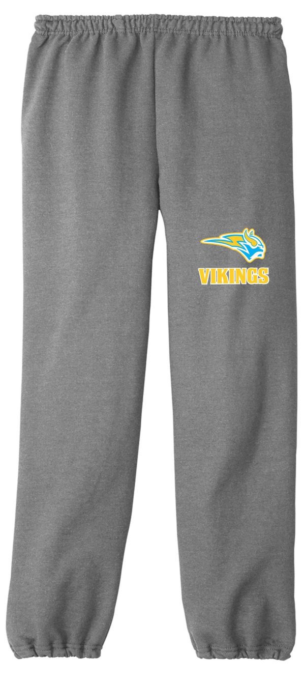 Gray sweatpants with Vikings logo.