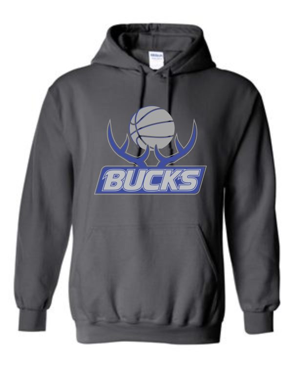 Bucks Hooded sweatshirt G185 with Milwaukee Bucks basketball team logo printed on the front.