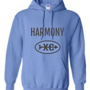 Harmony XC Columbia Blue Hooded sweatshirt G18500 with "harmony xc" logo printed on the front.