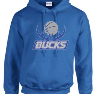 Bucks Hooded sweatshirt G185 with a graphic logo of a basketball and antlers, labeled "bucks" in white text.
