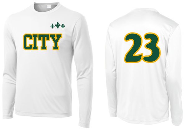 White long sleeve shirt with "City" and "23"