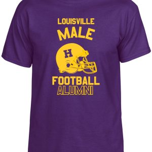 Purple t-shirt with Louisville Male football alumni design.