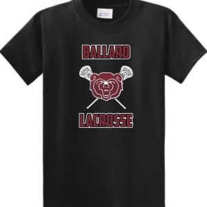 Ballard 2021 Black T-shirt PC61 with "ballard lacrosse" text and a graphic of a bear's head with crossed lacrosse sticks behind it.