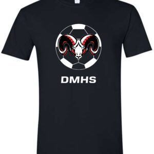 Black t-shirt with soccer ram logo and DMHS.