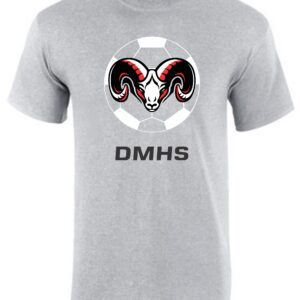 Gray t-shirt with ram and soccer ball logo.