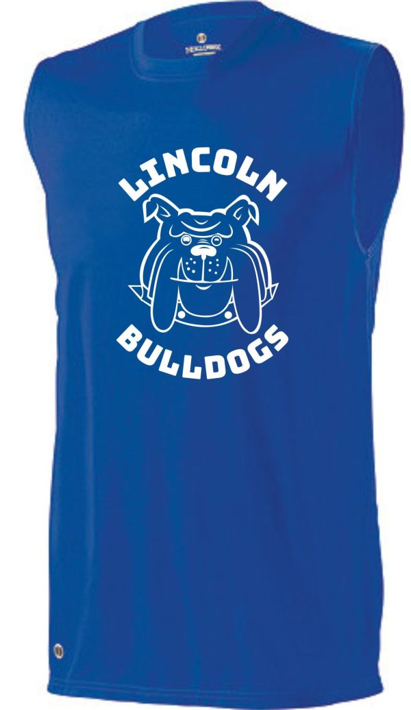 Blue sleeveless shirt with Lincoln Bulldogs logo.