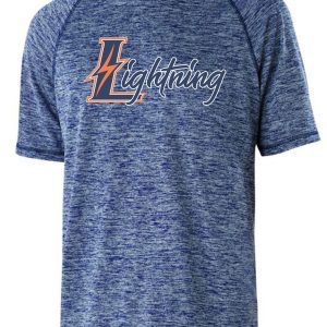 Blue and white Lightning t-shirt.