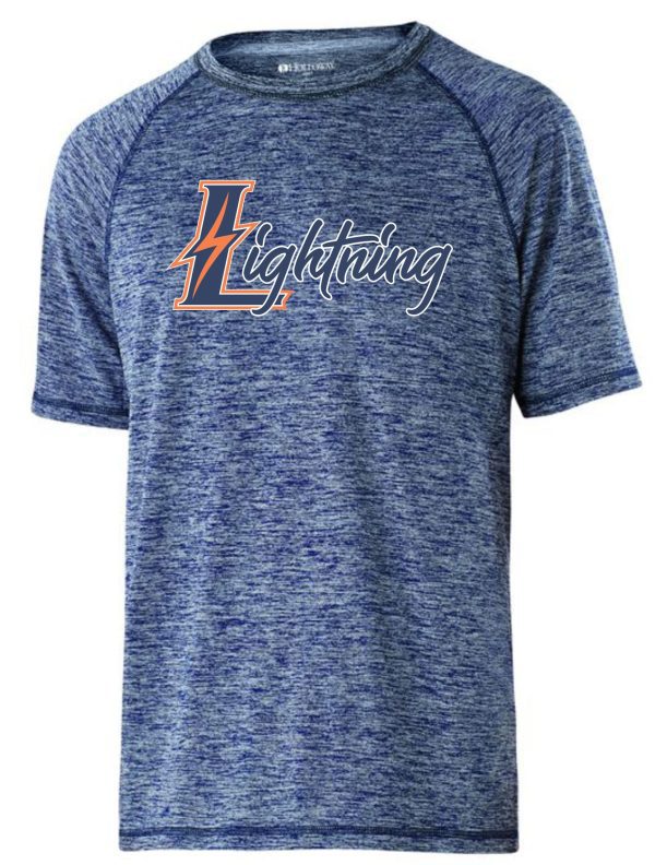 Blue and white Lightning t-shirt.