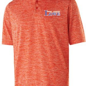 Orange heathered Lowe XC Mens polo 222529 shirt with a "lowe's community" logo embroidered on the left chest area.