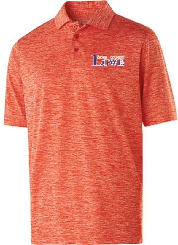 Orange heathered Lowe XC Mens polo 222529 shirt with a "lowe's community" logo embroidered on the left chest area.