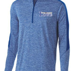 Lowe XC Mens & Boys 1/2 zip Holloway 222542 quarter-zip pullover with "cross country iowa" logo on the left chest, displayed on a mannequin.