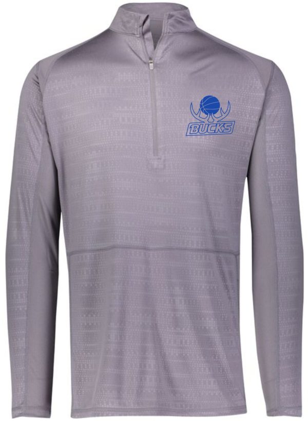 Gray long-sleeve Buckner Basketball Converge Pullover 222565 with a quarter zip and a milwaukee bucks logo on the left chest.