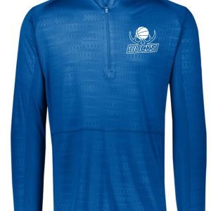 Blue long-sleeve athletic Buckner Basketball Converge Pullover 222565 with a quarter-zip and a "bucks" logo on the left chest.