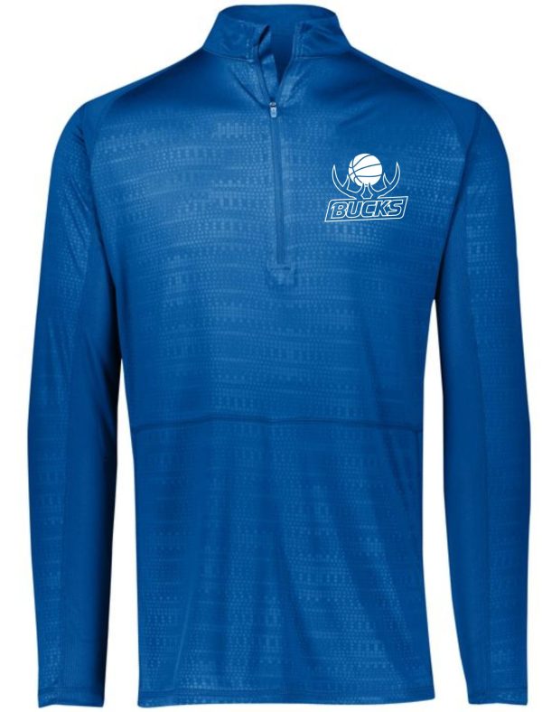 Blue long-sleeve athletic Buckner Basketball Converge Pullover 222565 with a quarter-zip and a "bucks" logo on the left chest.