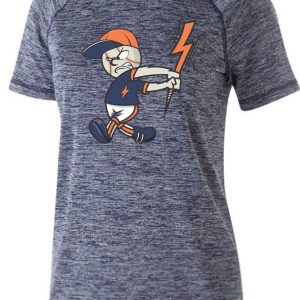 Blue baseball t-shirt with cartoon character.