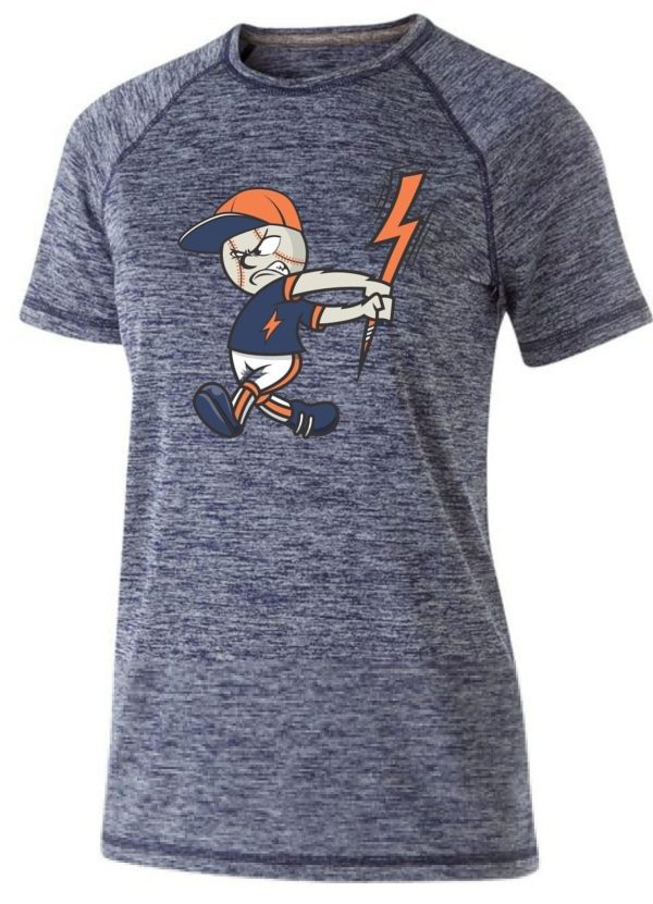 Blue baseball t-shirt with cartoon character.