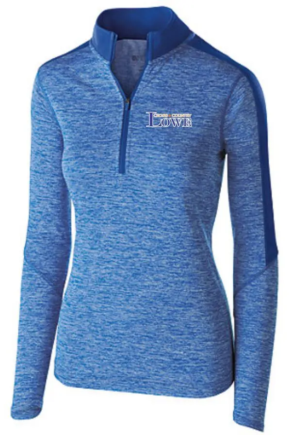 Blue Lowe XC Women & Girls 1/2 zip pullover with a high collar and logo on the left chest, displayed on a mannequin.