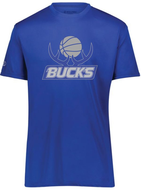 Bucks Basketball Momentum t-shirt 222818 featuring a white 'bucks' logo with a basketball graphic, designed by holloway.