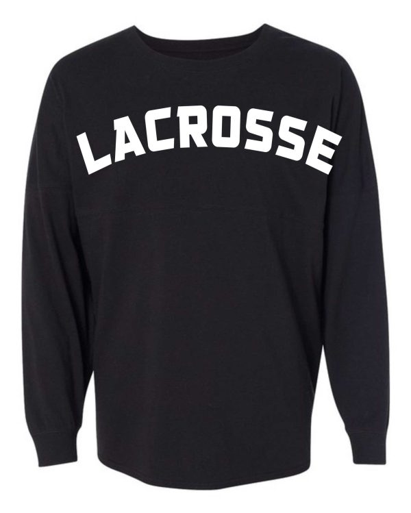 Black long sleeve lacrosse shirt.