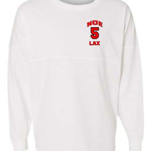 White long-sleeve shirt with red "Noe 5 LAX" logo.