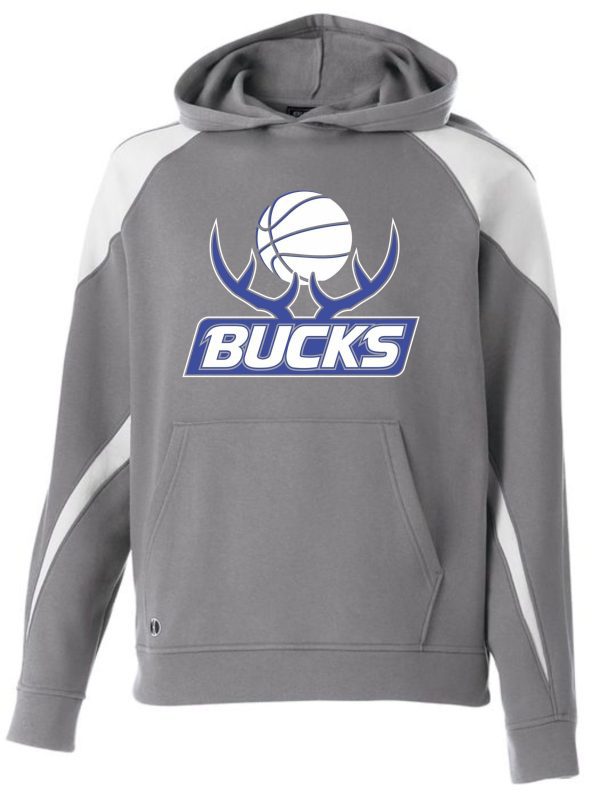 Bucks Basketball Prospect Hoodie 229546 featuring the Milwaukee Bucks logo with stylized antlers and basketball on the front.