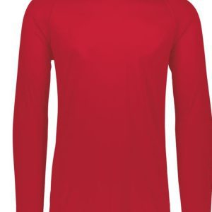 Red long-sleeve shirt with crew neck.