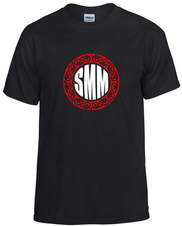 Bella Canvas Youth 3 letter short sleeve TriBlend T shirt 3413Y with a red and white circular logo featuring the initials "smm" in a decorative script.