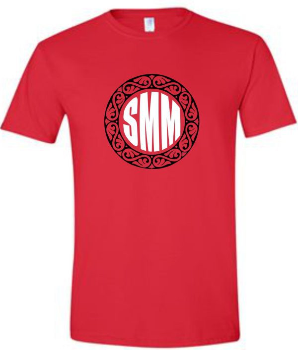 Bella Canvas Youth 3 letter short sleeve TriBlend T shirt 3413Y with a black circular design featuring the initials "smm" in white ornate letters at the center.