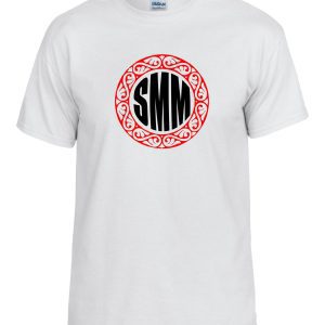 Bella Canvas Youth 3 letter short sleeve TriBlend T shirt 3413Y with a circular logo featuring the initials "smm" surrounded by a red ornate tribal design.