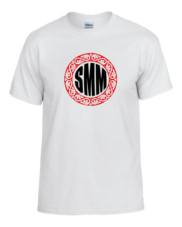 Bella Canvas Youth 3 letter short sleeve TriBlend T shirt 3413Y with a circular logo featuring the initials "smm" surrounded by a red ornate tribal design.