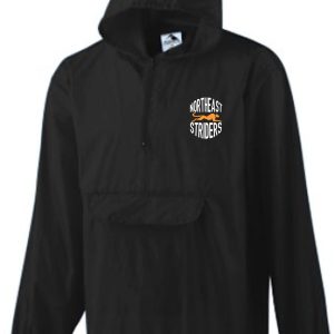 Black hooded jacket with Northeast Striders logo.