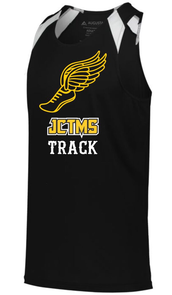 Black tank top with JCTMS track logo.