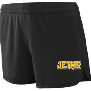 Black athletic shorts with JCTMS logo.