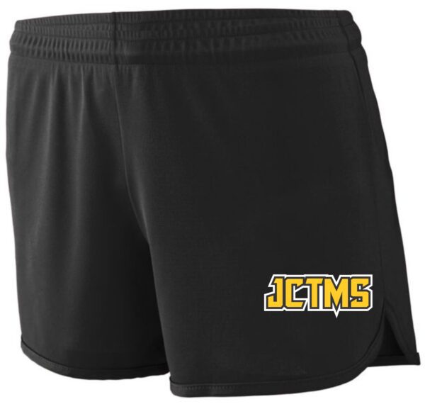 Black athletic shorts with JCTMS logo.