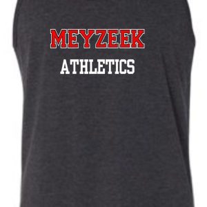 Meyzeek Athletics Tanktop Bella 3480 with the words "meyzeek athletics" in red and white block letters on the front.