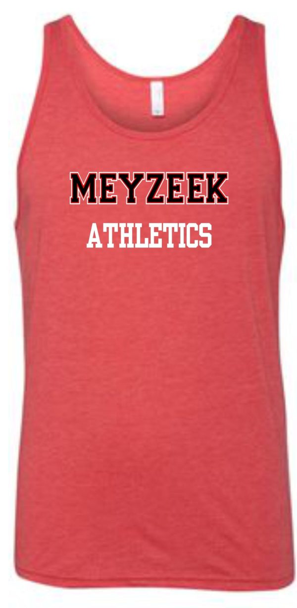 Meyzeek Athletics Tanktop Bella 3480 with "meyzeek athletics" printed in white block letters on the chest.