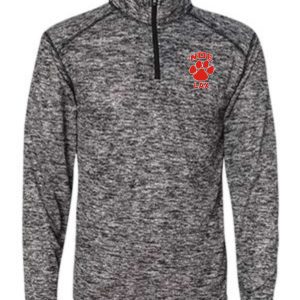 Grey and black long-sleeve shirt with paw print logo.