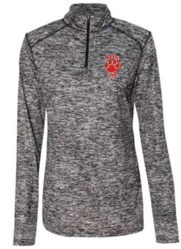 Gray long-sleeve shirt with lacrosse logo.