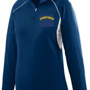 Thunder Baseball Womens 1/4 zip Pullover Augusta 4710 with a white and gray accent on the side and a "thunder" logo on the chest, featuring a zip-up collar.