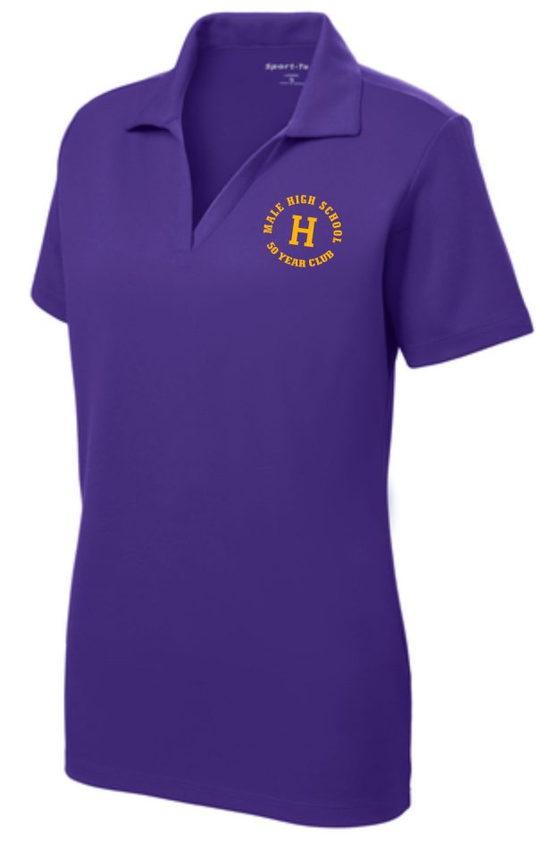 Purple polo shirt with Male High School logo.