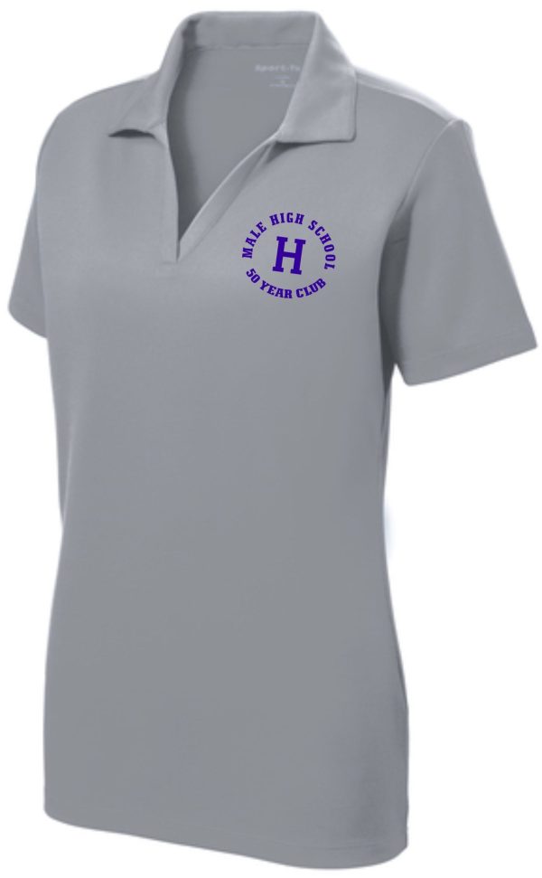 Gray polo shirt with Male High School logo.