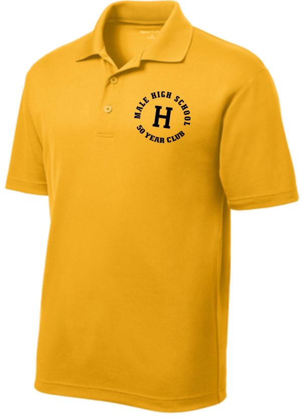 Yellow polo shirt with Male High School logo.