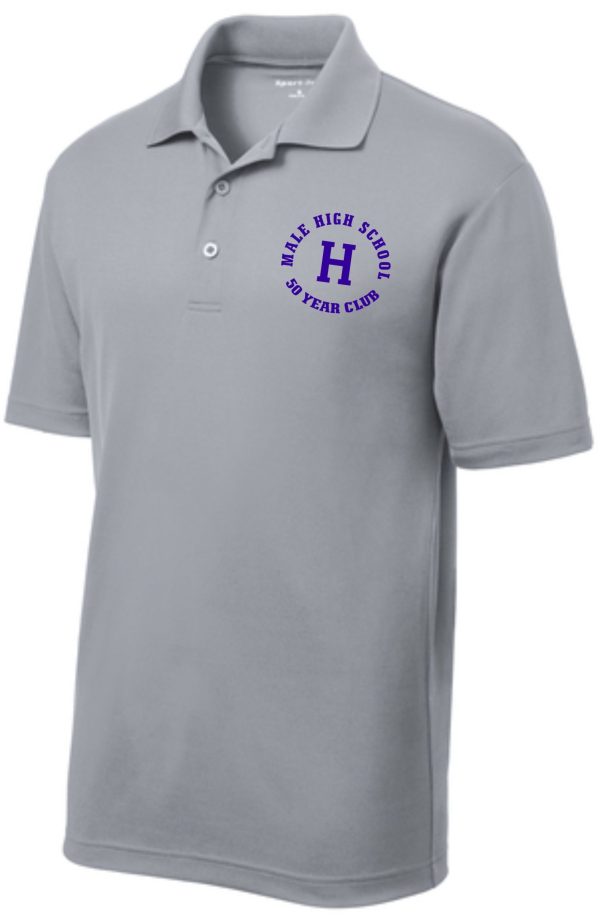 Gray polo shirt with Male High School logo.