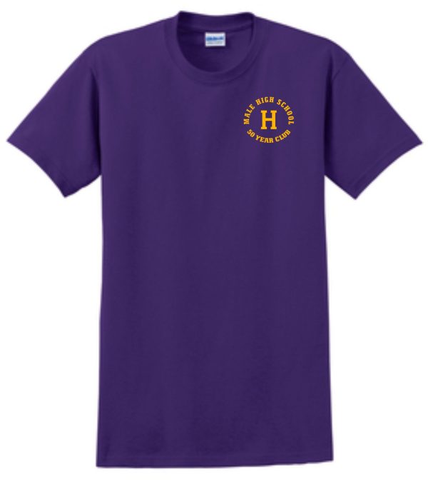 Purple t-shirt with Male High School logo.