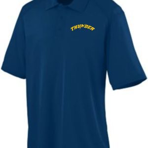 Thunder Baseball Mens Polo Augusta 5001 with the word "thunder" embroidered in yellow on the left chest area.