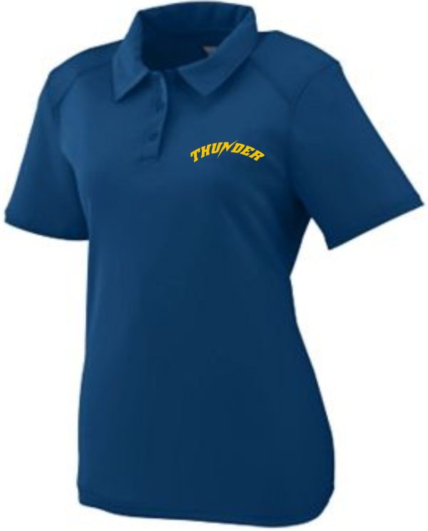 Thunder Baseball Womens Polo Augusta 5002 with the word "thunder" in yellow on the left chest area.