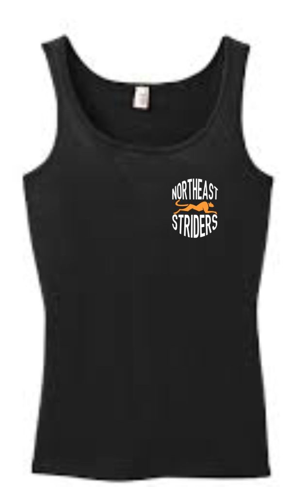 Black tank top with Northeast Striders logo.